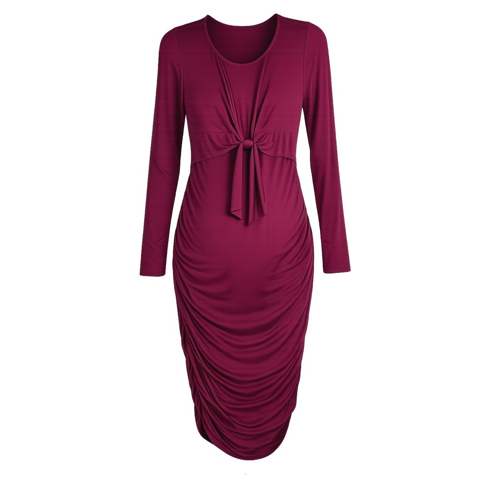 Tiff Marie Maternity Ruched Tie Front Dress Women M Berry Pink Baby Shower Midi